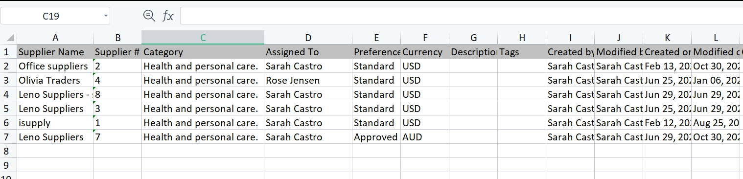 Suppliers - SDL exported list